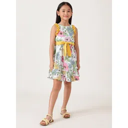 One Friday Girls Cotton Floral Printed Sleeveless A-Line Dress-picture-29