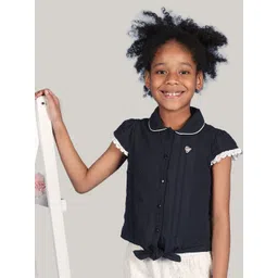 One Friday Girls Embroidered Shirt Collar Cotton Top-picture-43