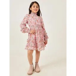 One Friday Girls Floral Printed High Neck Tiered Fit and Flare Dress-picture-30