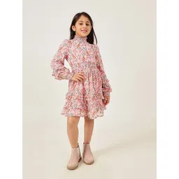 One Friday Girls Floral Printed Ruffles A-Line Knee Length Dresses-picture-32