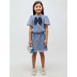 One Friday Girls Floral Self Design Bow A-Line Dress-picture-29