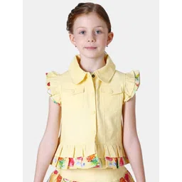 One Friday Girls Flutter Sleeve Shirt Collar Cotton Front Open Top-picture-45