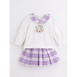 One Friday Girls Multi Cotton Regular Fit Chequered Top With Skirt Set-picture-39