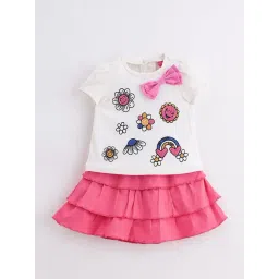 One Friday Girls Multi Regular Fit Printed Top With Skirt Set-picture-38