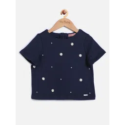 One Friday Girls Navy Blue Embellished Boxy Top-picture-48