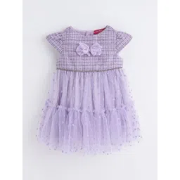 One Friday Girls Net Lilac Cap Sleeves Round Neck, Zip Closure Fit & Flare Boucle Dress-picture-23