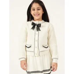 One Friday Girls Off White Regular Fit Applique Cardigan-picture-36