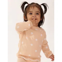 One Friday Girls Peach Polka Dot Knit Sweater-picture-39