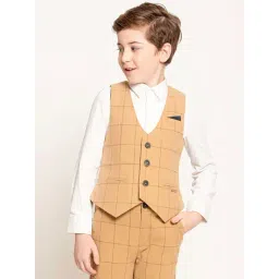 One Friday Kids Beige Checks Regular Fit Waist Coat-image-12