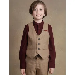 One Friday Kids Beige Regular Fit Waist Coat-picture-20