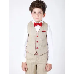 One Friday Kids Beige Striped Regular Fit Waist Coat-picture-30