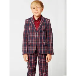One Friday Kids Blue & Red Checks Regular Fit Blazer-image-40