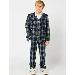 One Friday Kids Blue Checks Regular Fit Blazer Set-image-37