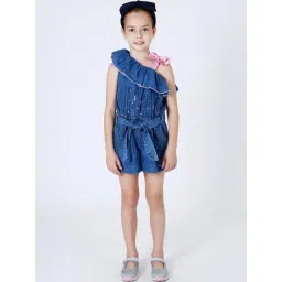 One Friday Kids Blue Embellished Regular Fit Jumpsuit-picture-24