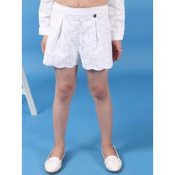 One Friday Kids Girls Pure Cotton Schiffli shorts With Bow-picture-34