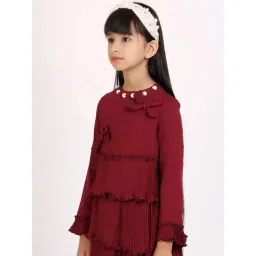 One Friday Kids Maroon Textured Regular Fit Top-picture-29