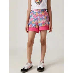 One Friday Kids Pink Printed Regular Fit Shorts-picture-11