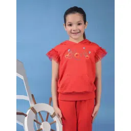 One Friday Kids Red Floral Regular Fit Hoodie-picture-20