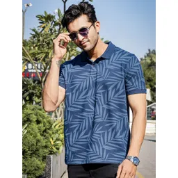 ONE SKY Men Floral Printed Polo Collar Cotton T-shirt-picture-33