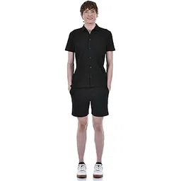 Men Solid Co-Ords Set (1 Shirt, 1 Shorts)-image-27