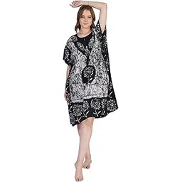 onekbhalo Printed Cotton Short Kaftan Women Beach Wear Kimiono Gown Dress-picture-27