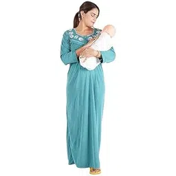 onekbhalo Women's Full Sleeve Hosiery Cotton, Nursing, Feeding, Maternity Nighty - Zip Opening at Bust - Before and After Baby Multipurpose Night Dress-picture-54