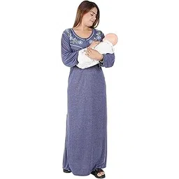onekbhalo Women's- Full Sleeves-Feeding- Nursing- Maternity Nighty/Maxi/Gown/Nightdress/Nightwear- Cotton Fabric--picture-26