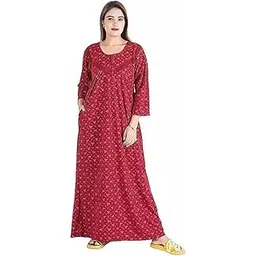 onekbhalo Women's Full Sleeves-Feeding- Nursing- Maternity Nighty/Maxi/Gown/Nightdress/Nightwear- Hosiery Cotton Fabric- Floral Print- Embroidery with Zip-picture-16
