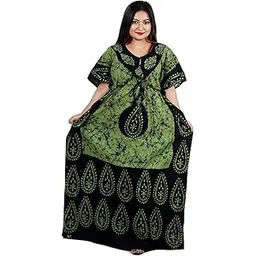 onekbhalo Women's Printed Cotton Kaftan, Nighty, Maxi, Nightgown-picture-11