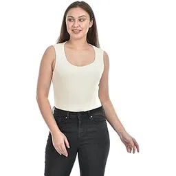 ONE WAY Women Ribbed Cotton Bodysuit | Scoop Neck Sleeveless Bodysuits | Stylish T-Shirt Tops for Women | Snap Button Closure | Bodysuit Tops for women-image-41