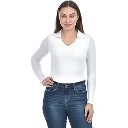 oneway ONE WAY Women Cotton Lycra Bodysuit | Collared Neck Full Sleeve Bodysuits | Stylish T-Shirt Tops for Women | Snap Button Closure | Bodysuit Tops for women-picture-12