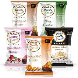 Online Quality Store Multani Mitti Powder + Chandan + Orange Peel + Neem + Rose Powder (Pack of 5) 400g-picture-17