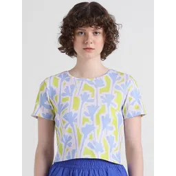 ONLY Abstract Printed Round Neck Crop Pure Cotton T-shirt-picture-12