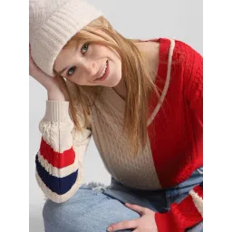 Only Beige & Red Color-block Pullover-picture-39