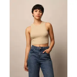 Only Beige Cotton Slim Fit Tank Top-image-30