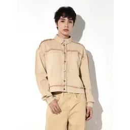 Only Beige Cotton Woven Design Denim Jacket-picture-12