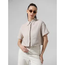 Only Beige Self Design Crop Shirt-picture-42