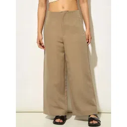 Only Beige Solid Trousers-picture-29