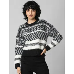 Only Black & White Geometric Print Jacquard Knit Pullover-picture-10