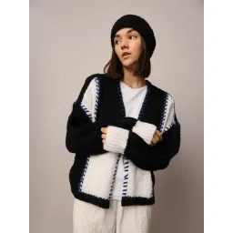 Only Black & White Self Design Cardigan-picture-21