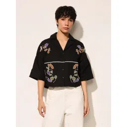 Only Black Cotton Self Design Short Sleeves Shirt-picture-39