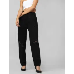 Only Black Distressed Mom Fit High Rise Jeans-picture-36