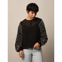 Only Black Embroidered Sleeves Shirt-picture-34