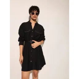 Only Black Viscose Solid Long Sleeves Dress-picture-45