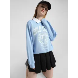 Only Blue & White Cotton Graphic Print Oversized Sweatshirt-picture-35