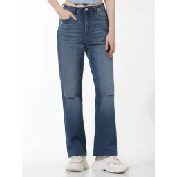 Only Blue Blended Distressed Regular Fit High Rise Jeans-picture-36