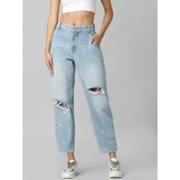 Only Blue Cotton Distressed High Rise Jeans-picture-28