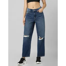 Only Blue Cotton Distressed Straight Fit Mid Rise Jeans-picture-27