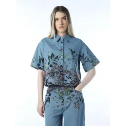Only Blue Cotton Regular Fit Floral Print Shirt-picture-46