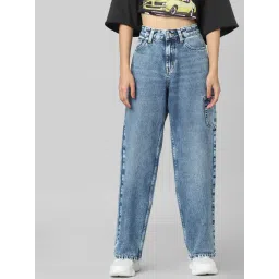 Only Blue Cotton Regular Fit High Rise Jeans-picture-30